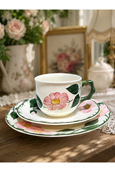 Villeroy & Boch Villeroy Boch Wildrose Vahşigül El Boyama Krem Pembe Yeşil Çi...