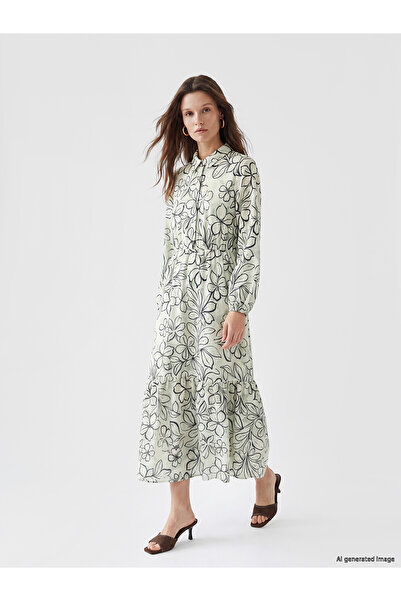 LC Waikiki Peak New Season Shirt Collar Floral Waist Fit Dress