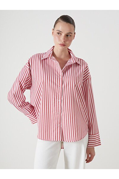 LC Waikiki Lcw Vision Red Striped Oversize Women's Shirt