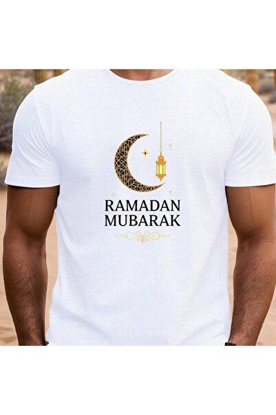 BASEPULSE Mubarak Casual Sleeve T-Shirt- Golden Crescent Star Print, Summer T...
