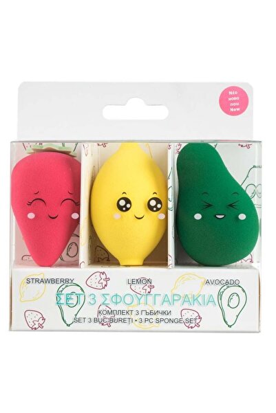 Beauty Set 3 bureți de machiaj în forme fructate: căpșună, lămâie și avocado,...