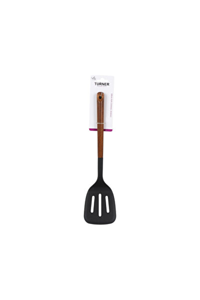 B&D Kitchen Turner Spatula with Wooden Handle – Grey Slotted Nylon Turner for...