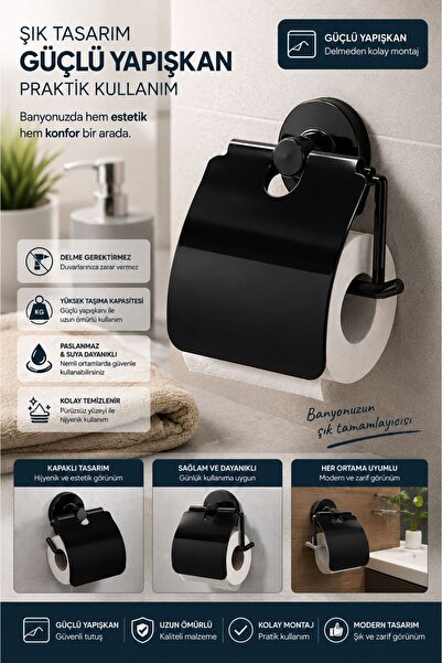 Tercih Home Black Wide-Covered Toilet Paper Holder Wc Paper Holder Toilet Pap...