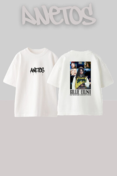 Anetos Billie Eilish_112 Λευκό μπλουζάκι με τυπωμένο σχέδιο Unisex Oversize