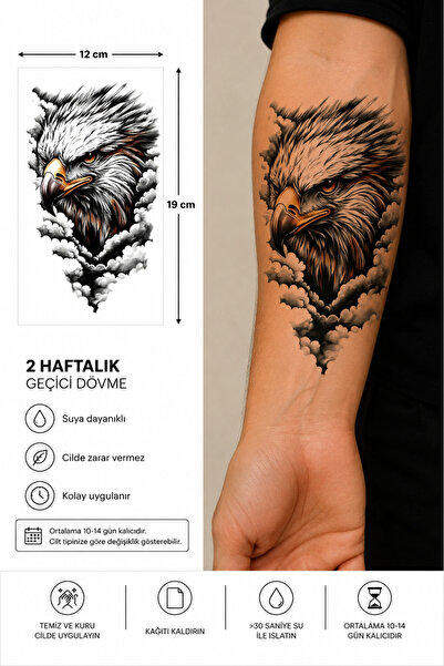 medink tattoo Gerçekçi Bulut ve Kartal Model Geçici Kol Bacak Geçici Sticker ...