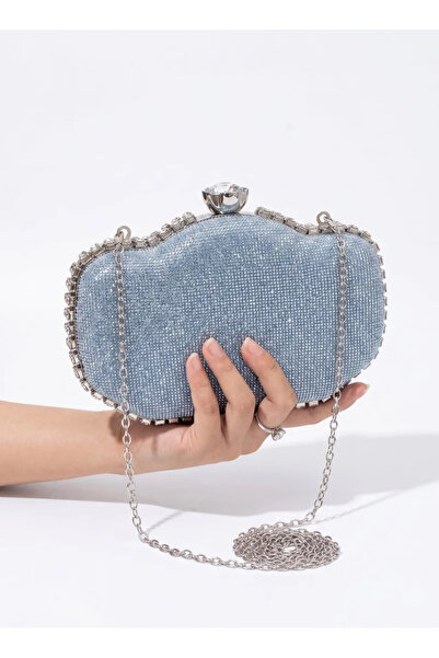 VİNY Women's Metallic Hard-Shell Clutch Bag - Silver, Gold, Blue