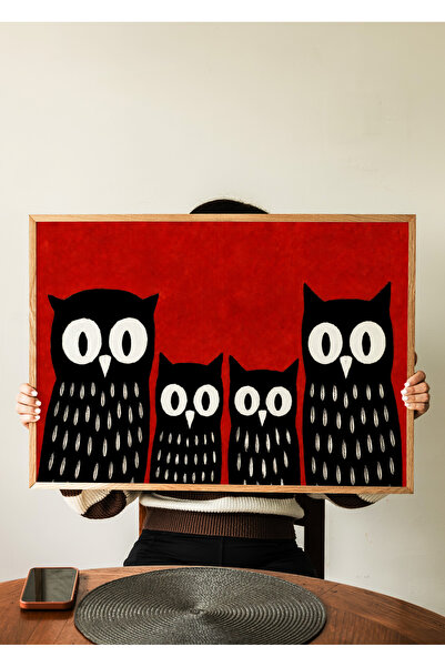 ARTHOUSECOLLECTIVE Animal Art Koleksiyonu - Baykuş Ailesi - Yatay - Çerçevesi...
