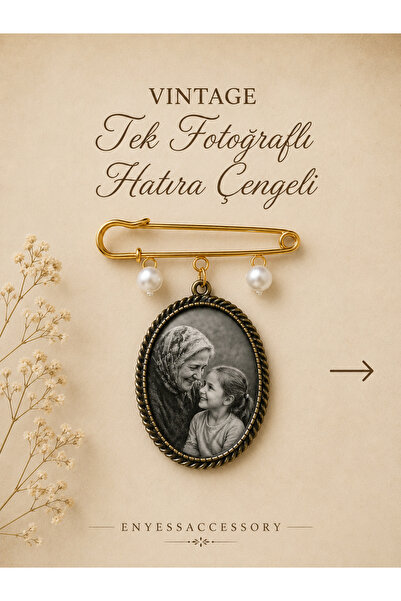 enyessaccessory Kişiye Özel Tek Fotoğraflı Hatıra Çengeli - Vintage Anı Çengeli