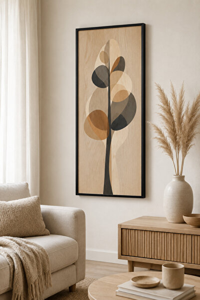FourArts Minimalist Soyut Ağaç Ahşap Tablo | UV Baskı | Siyah Çerçeveli | 25x...