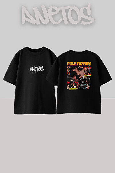 Anetos Μαύρο μπλουζάκι με σχέδιο Pulp Fiction, τυπωμένο Unisex Oversize Fit