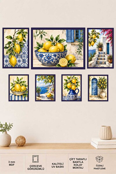 UNT Set de pictură murală din MDF cu 7 piese Lămâi mediteraneene |   Decor pe...