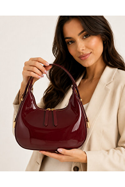 Rivina Cleo Women's Cherry Patent Leather Zippered Special Strap Shoulder Bag