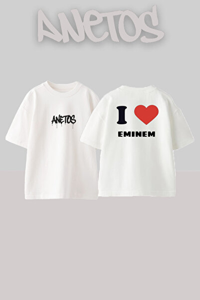Anetos Eminem_38 Design Printed Unisex Oversize White Tshirt