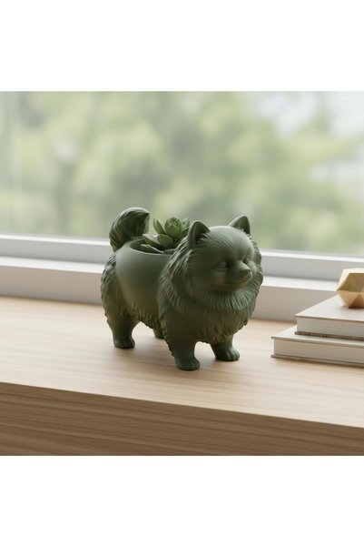 OEM Mini Ghiveci Decorativ Imprimat 3D cu Design Pomeranian - Olive green compozit mat