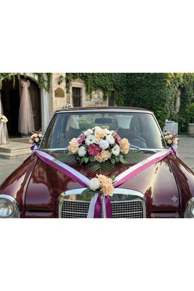 DİVA FLOWER EVENT Lüx Yapay Gelin Arabası Çiçeği Seti – 70-75 CM Vantuzlu Kap...