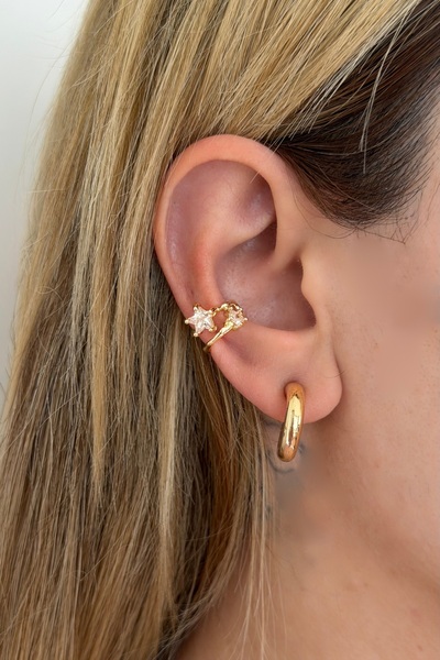 Lavian Accessories Gold Yıldız Detaylı Çift Şeritli Earcuff