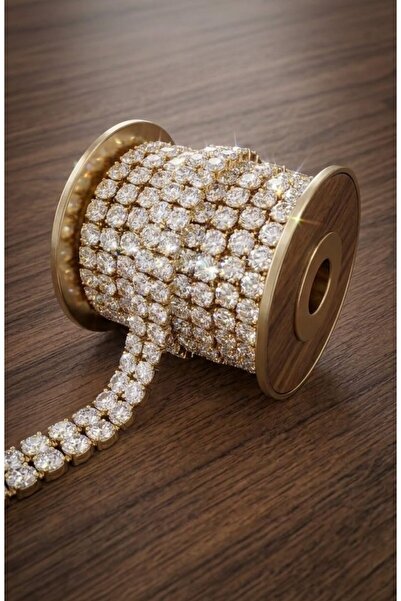 ZELL-ALZ DEKORATİF KRİSTAL TAŞLI ŞERİT DİKİLEBİLİR (Gold) 1 METRE