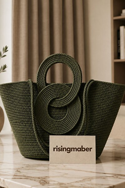 risingmaber Yeşil El Yapımı Kadın Çantası Tres Halat İpli Günlük Çanta ve Kad...