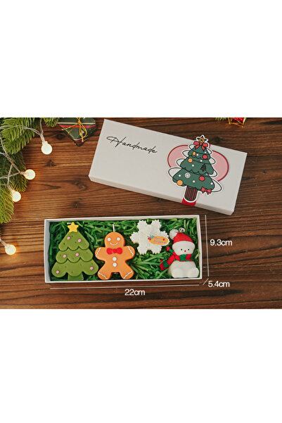 mutlu adım 4 Adet Yılbaşı Mum Seti Kardan Adam Kar Tanesi Gingerbread Çam Ağacı