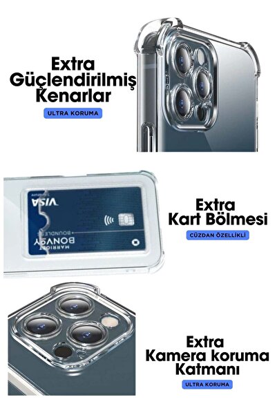 HANPORIUM Xiaomi 17 Ultra Uyumlu Kartlıklı Kılıf Darbe Emici Köşe Korumalı Cüzdanlı Silikon Kapak Şeffaf