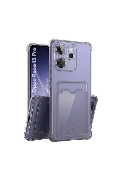 HANPORIUM Oppo Reno 15 Pro Uyumlu Kartlıklı Kılıf Köşe Korumalı Cüzdanlı Silikon Kapak Şeffaf