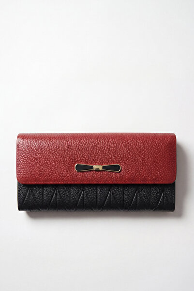 Levidor Burgundy Black Genuine Leather Large Size Women's Phone Card and Mone...