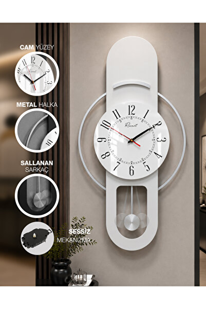 Racart Hareketli sarkaç, Cam Yüzeyli, Metal halkalı, Dekoratif Duvar Saati TO...