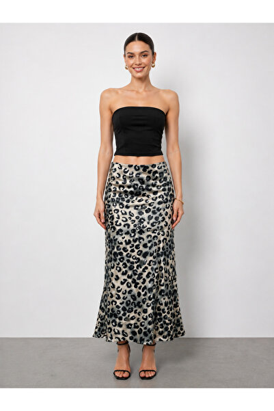 MAİMODA Women's Patterned High Waist Flared Satin Skirt