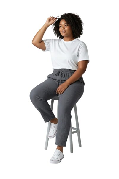 MODA Women's Plus Size Elastic Waist Skinny Leg Muslim Linen Trousers
