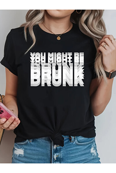 BASEPULSE تي شيرت مطبوع عليه عبارة YOU MIGHT BE DRUNK، قميص كاجوال بأكمام قصي...