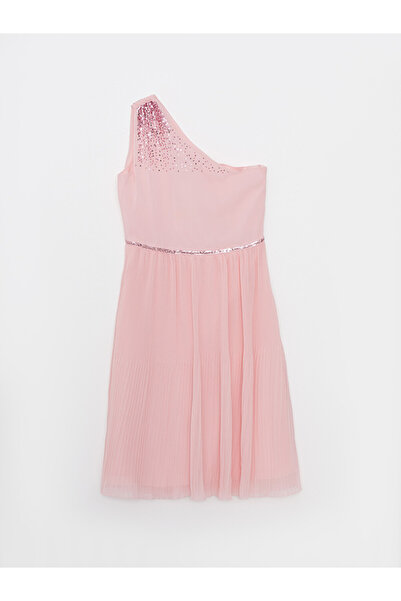LC Waikiki Sequin Embroidered One Shoulder Detailed Girl Dress