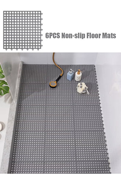TAPIT 6PCS Drainage Interlocking Floor Mats 11.8”x11.8”Non-Slip Shower Bathro...