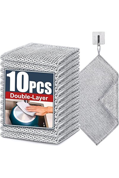Arabest Double Layer Steel Wire Dish Cloth, 10 Pack, Upgrade Non-Scratch Clea...