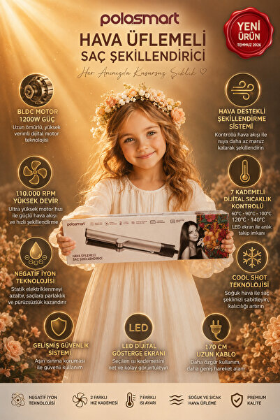 Polosmart Rosemary Shela PBS813 Hava Üflemeli Saç Şekillendirici, 1200W BLDC ...