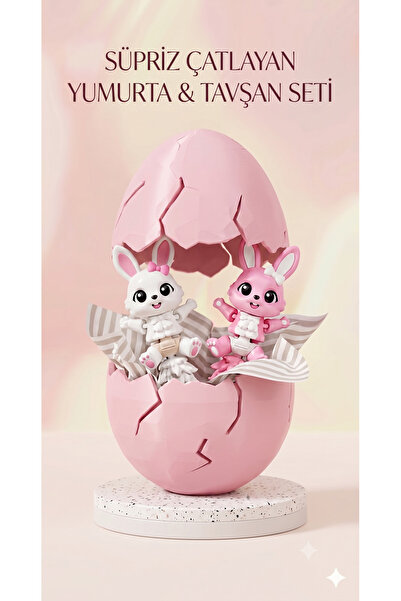 HibraPrint 2-Piece Pink and White Rabbit Figure Toy Set in a Cracking Surpris...