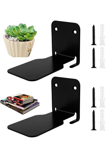 Arabest 2Pcs Invisible Floating Metal Wall Mount Shelves Minimal Black Storag...