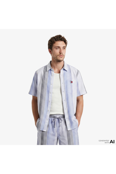Tommy Hilfiger Textured Erkek Mavi Gömlek