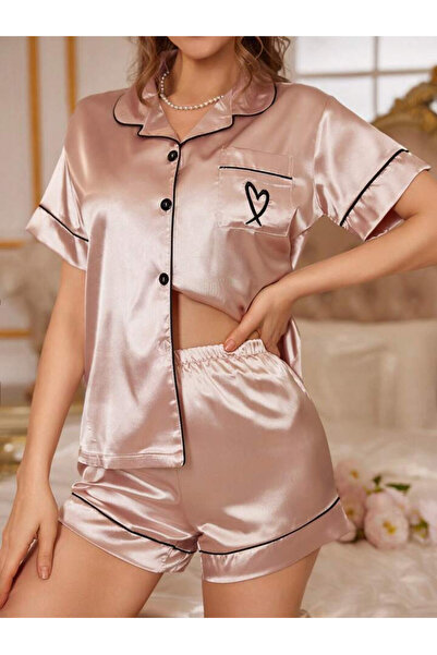 OEM Pijama dama, lila, satinat, pantaloni scurti, L