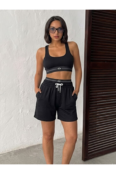 OLA Women's Ribbed Shorts and Bustier Sports Set |   High Waist Shorts Set
