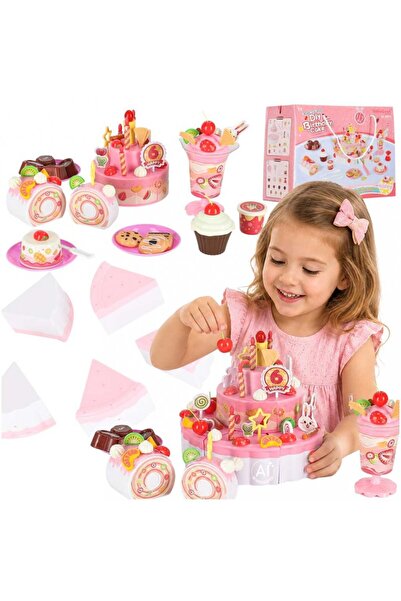Ikonka Set tort aniversar de jucarie pentru copii Pink, interactiv cu trei et...