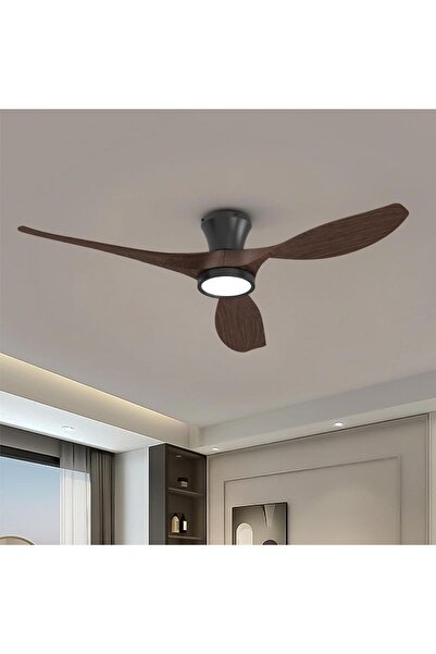proled Lustra LED cu Ventilator tavan, 132 cm, 3 elice, imitatie lemn, teleco...
