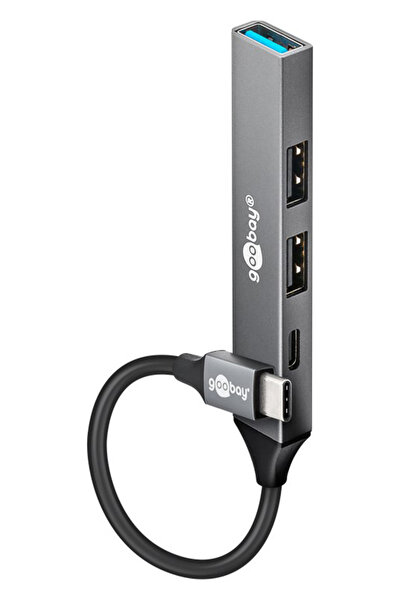goobay USB hub 74459, 4x θυρών, USB 3.2, 5Gbps, USB-C σύνδεση, γκρι