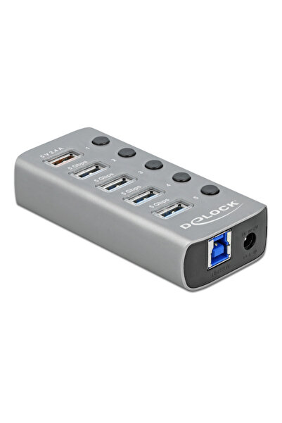 DELOCK USB hub 63262 με διακόπτες, 5x θυρών, 5Gbps, 2.4A, γκρι