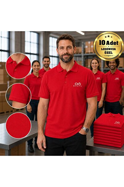 Bk Gift 10 Red Polo Collar T-Shirts with Your Logo - Cotton Unisex Corporate ...