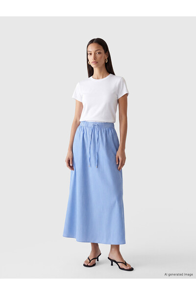 LC Waikiki Fustă din poplin în linie A, cu dungi și talie elastică