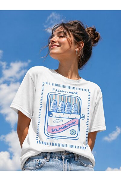 Vordevia Tricou oversize din bumbac cu imprimeu sardine