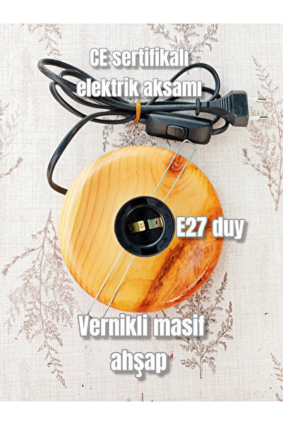 Kabajur Vernikli masif ahşap lamba altlık - su kabağı masa lambası altlığı