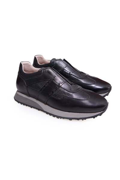 FRANCO CALVANI Black Color Laceless Genuine Leather Men's Shoes
