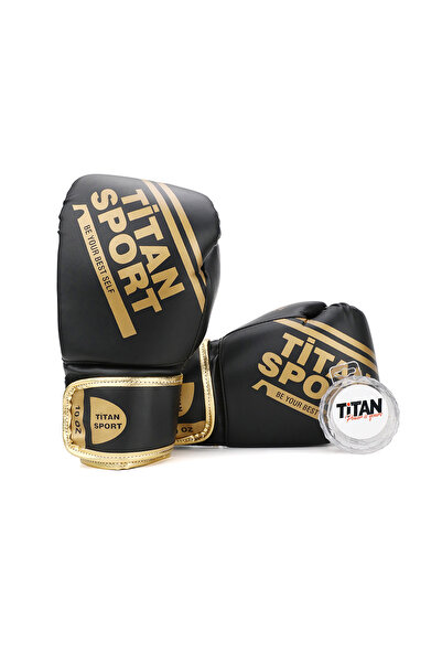 Titan Sport Profesyonel Boks Eldiveni Siyah Gold, Kick Boks, Muay Thai, Fitne...