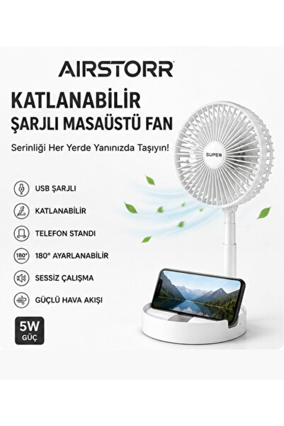 Aırstorr Katlanabilir Şarjlı Masaüstü Fan USB Taşınabilir Vantilatör